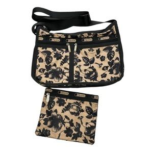 Lesportsac Beige and Black Floral Crossbody Bag